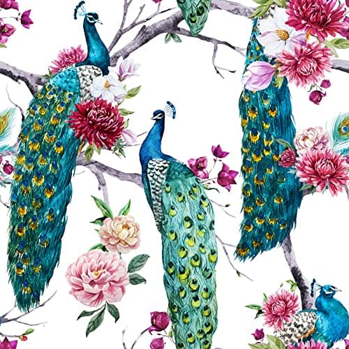 ReWallpaper Vintage Peal and Stick Peacock Wallpaper BlueGreenTeal Flower Tree Wall Paper Self Adhesive 175in X 10ft Removable Wallpaper Peel and Stick Contact Paper Wall Mural for Bathroom Bedroom