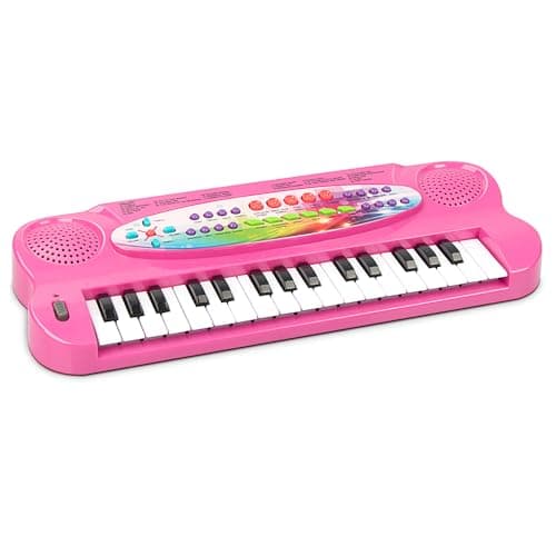 Raimy Mini Keyboard Piano for Kids 32 Keys Portable Piano Early Learning Educational Electronic Music Keyboard Instrument Toys for 3 4 5 6 Year Old Boys and Girls Pink