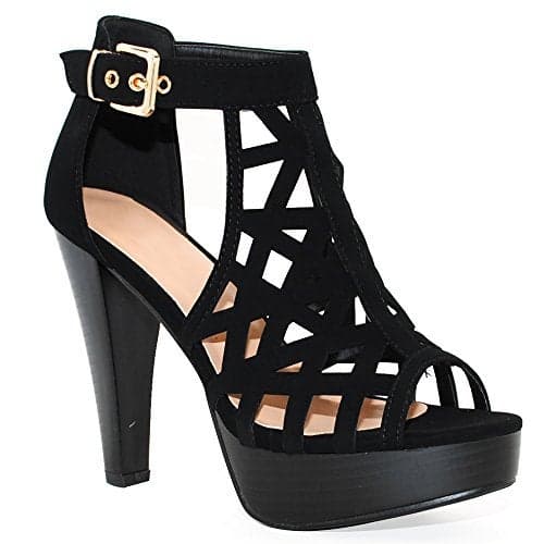 TRENDSup Collection Open Toe Ankle Strap Sandal – Western Bootie Stacked Heel Open Toe Cutout Shoes (10, Black)