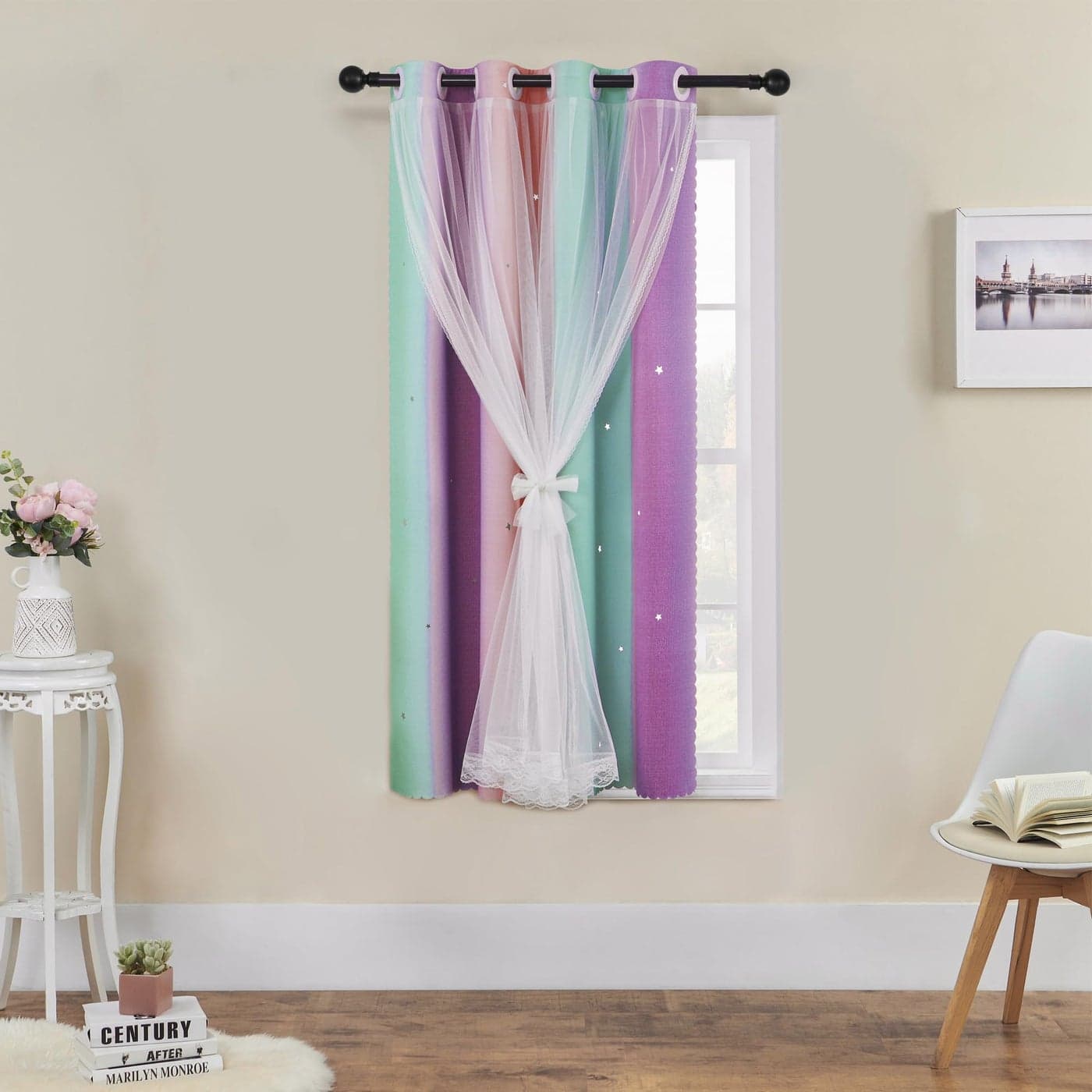 XiDi Kids Room Decor for Girls Bedroom Pink Purple Green Curtains for Kids Rooms Girls Room Curtains Windows Wall Drapes 42 Inchs Long 52 inches Wide 1 Panel