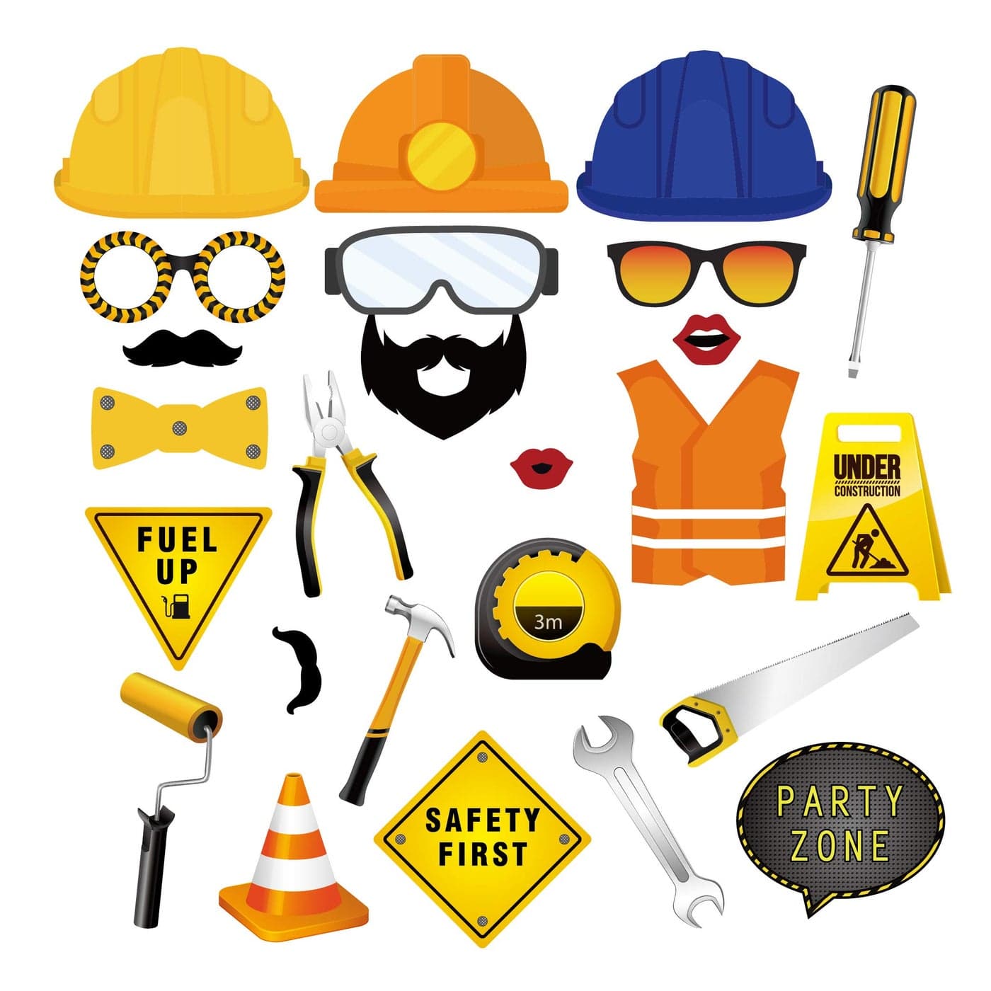 CC HOME 25 Ct Construction Photo Booth Props Construction Party Decorations Kits for Kids Boy Construction Theme Baby ShowerBirthday Party Decorations