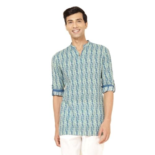 Fabindia Men's Cotton Printed Slim Fit Kurta (1032353BLUE_Blue
