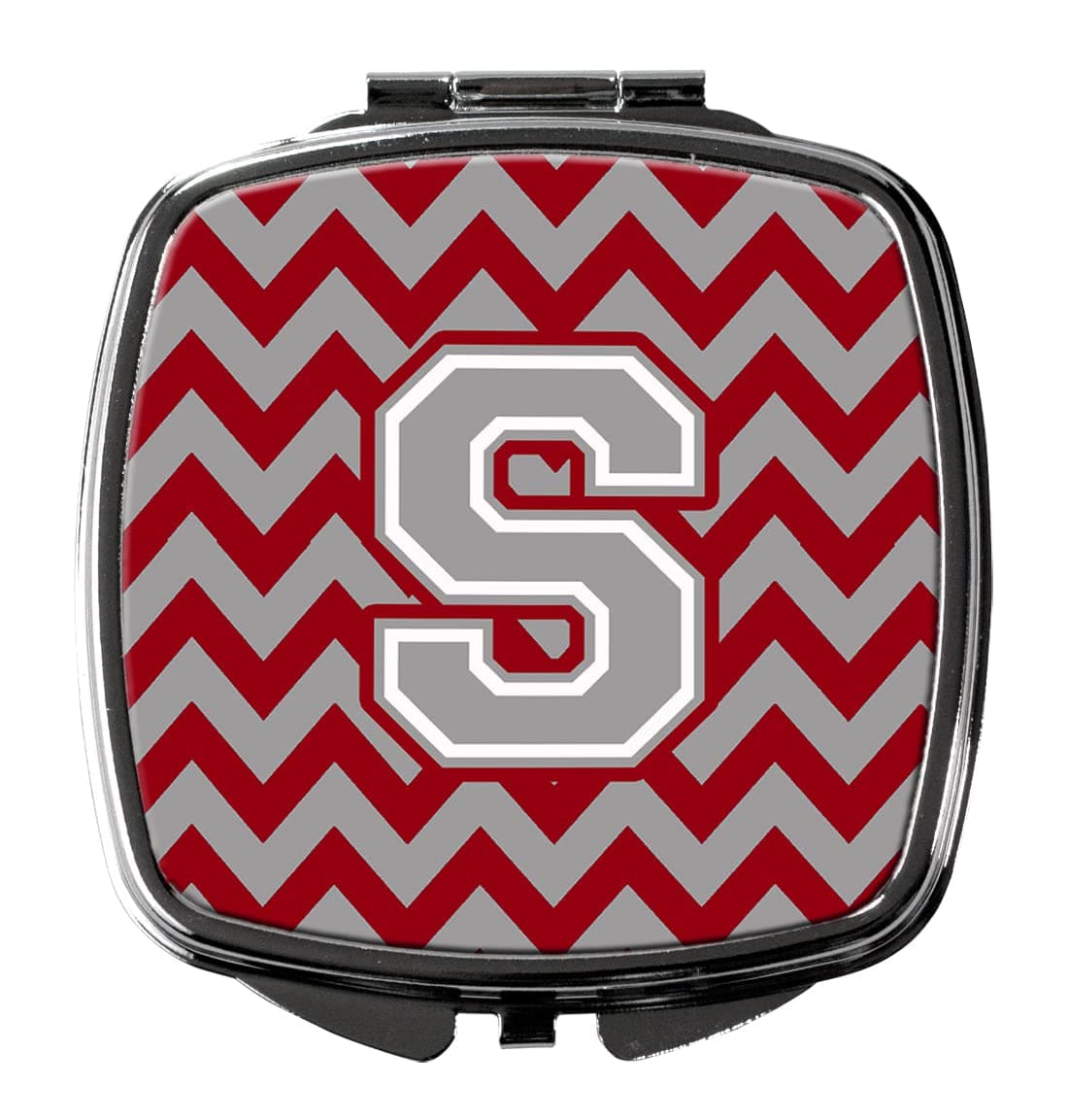 Caroline's Treasures CJ1043-SSCM Letter S Chevron Crimson and Grey Compact Mirror Decorative Travel Makeup Mirror for Women Girls Gifts Pocket Makeup Mirror Folding Handheld
