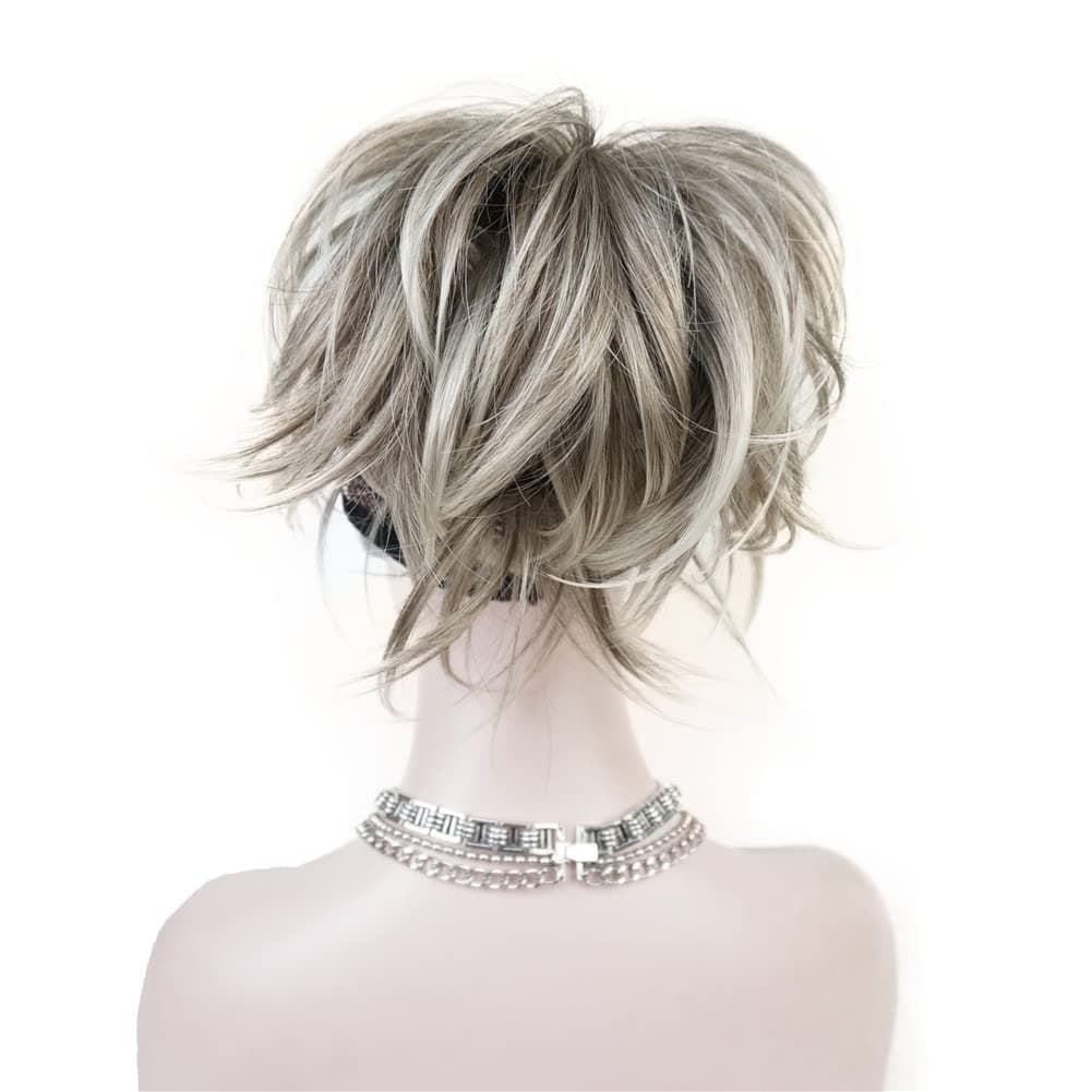 Aimole Synthetic Ponytail Clipon Straight Wig Short Extensions hair Hairpiece 48T Light Gray Blonde with Dark Root