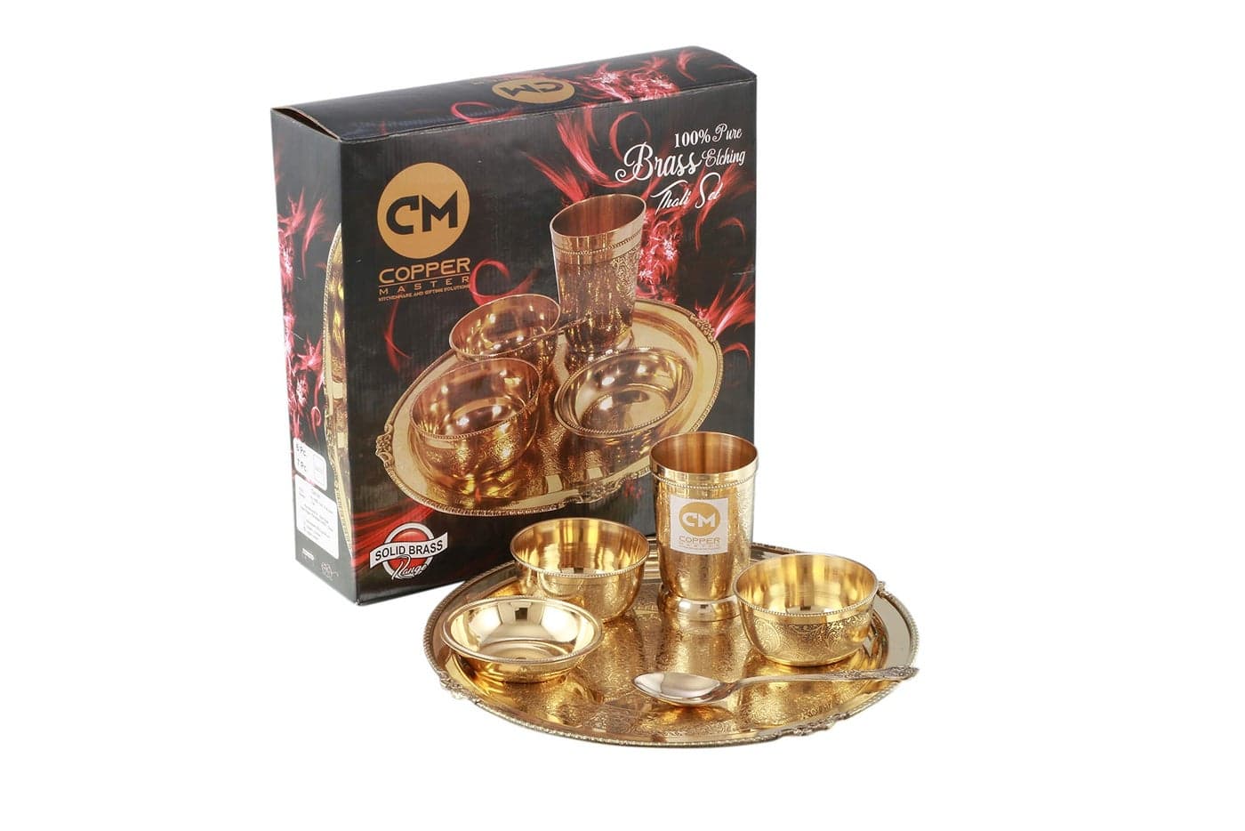 Copper-Master Modern Pure & Heavy Brass Thali Set (Brass Dinner Set) Set of 6 Best Gift Concept Marriage Gift Concept Hotelware Dinnerware