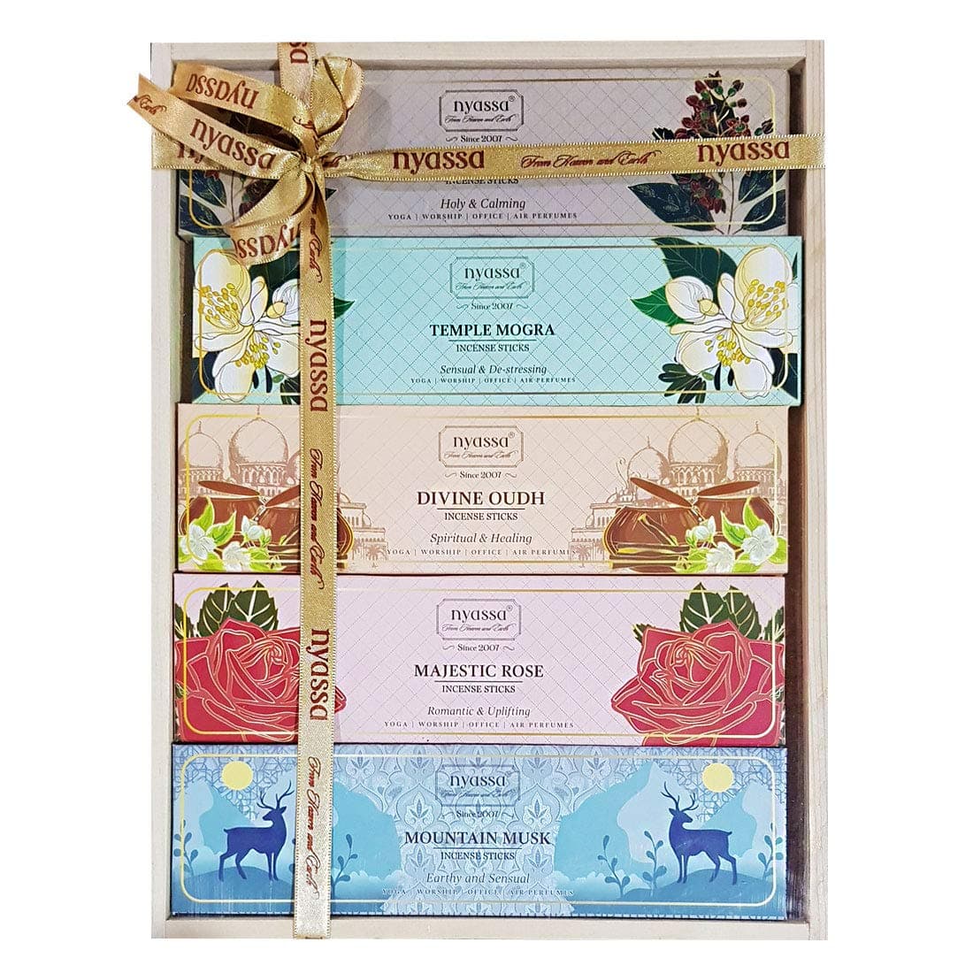 Nyassa Set of 5 Incense Stick Gift Set|Hand Dipped, Hand Rolled, Highly Scented|Indian Incense Sticks 25gmx5|Gift Set for All Occasions| Natural Ingredient|Ideal Gifting for All Occasion