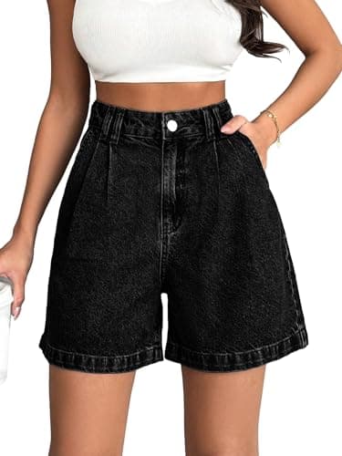 Shasmi Girl's & Women's Black High Waisted Denim Shorts, 2025 Fashion Vintage Wash, Straight Cut (Short 234 Black-L)