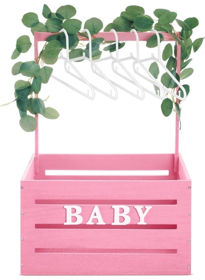 Barydat Large Wooden Baby Shower Crate Closet with Handle and Garland