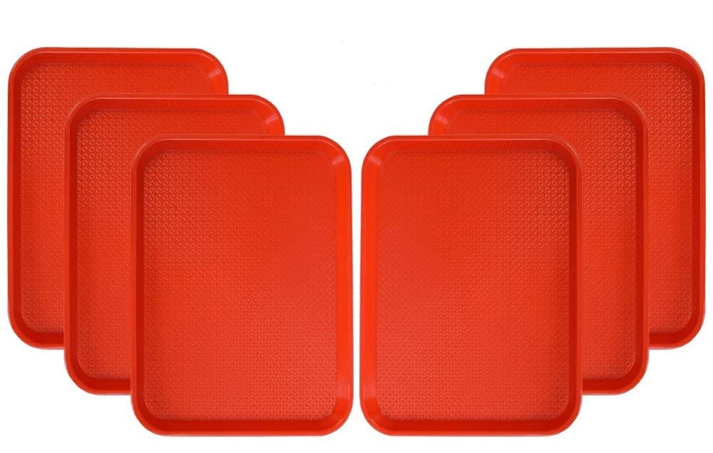 Urmila Plastic® Serving Tray Platter Rectangular Shape Plastic Trays for Drink Breakfast Tea Dinner Coffee Salad Food for Dinning Table Home Kitchen 11x14 Inches Red Set of 6