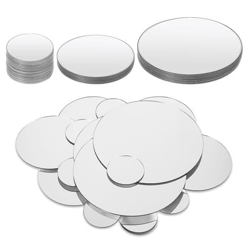 Psyqtsuary 40 Pcs Mini Size Round Mirrors, Small Round Craft Mirrors, Mirror Stickers Adhesive Mirror, Mini Mosaic Mirror Tiles(1", 2", 3")