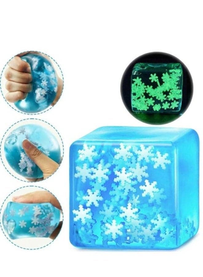 Glow in The Dark Snowflake Squishy Fidget Cube, Stress Relief Squeeze Toy, Sensory Fidget Toy for Kids Adults, Soft Stress Ball for Anxiety Relief, Party Gift & Desk Accessory