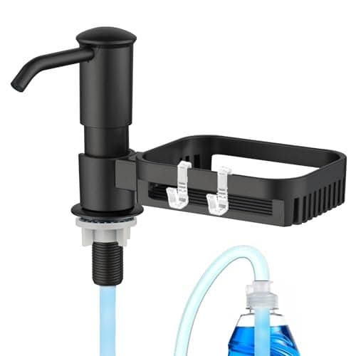 HAPPUP Soap Dispenser for Kitchen Sink Built in Soap Dispenser Pump with Sponge Holder Under Counter Black ABS Pump Head with 38 Extension Tube Kit Good Suction Power Black