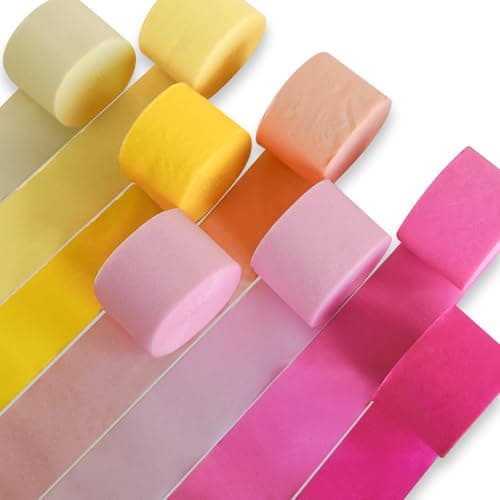 PartyWoo Pink Crepe Paper Streamers 8pcs 656ft Pack of Light Hot Dark Pink Peach Pastel Yellow Ivory White Crepe Paper Streamers for Birthday Baby Shower Graduation Bachelorette Party Decorations