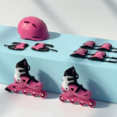 Lifelong Inline Skates for Kids - Roller Skate Shoes-3 Wheels Inline Skates-Skating Shoes for Boys & Girls with Safety Kit- Skate Scooter- Liner Skates-1 Pair of Skates, Pink, L (23.5-26 cm)