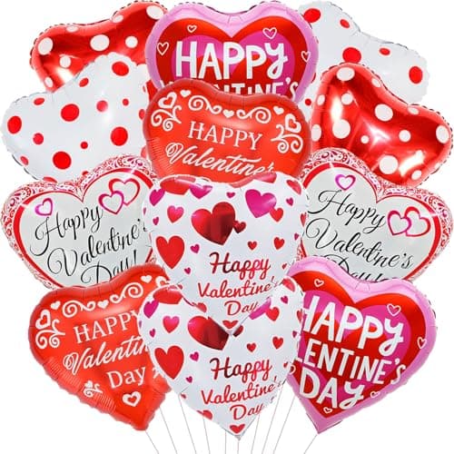 Happy Valentines Day Balloons 18 Inch Red Pink White Heart Balloons Valentines Heart Balloon for Valentine Day Romantic Decorations Special Night Party Supplies