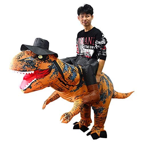 FancyDressWale Polyester Holiday Party Dinosaur Inflatable Half-Length Walking Tyrannosaurus Costume, Brown