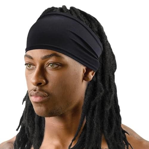 Titan Spandex Skull Cap for Dreadlock and Braid Black Durags for Men with Band Classic Black Bandana Style