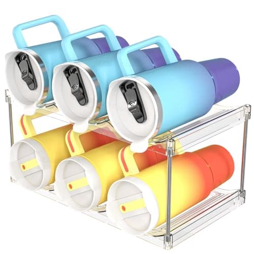 Yieach 2 Tier Waterbottle Organizer for Cabinet Large Compartment Stackable Water Bottle Holder and Wine Bottle RackAcrylic Water Bottle Organizer Rack for 40 oz Stanley CupYeti and Tumbler Shelf