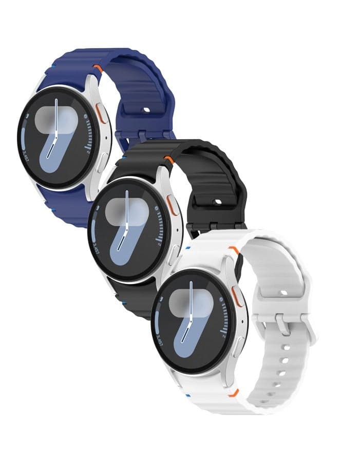3 Pack Silicone Watch Bands Compatible with Galaxy Watch 7 ultra and Classic Models 20mm Soft Sport Strap for Men and Women Black White Blue