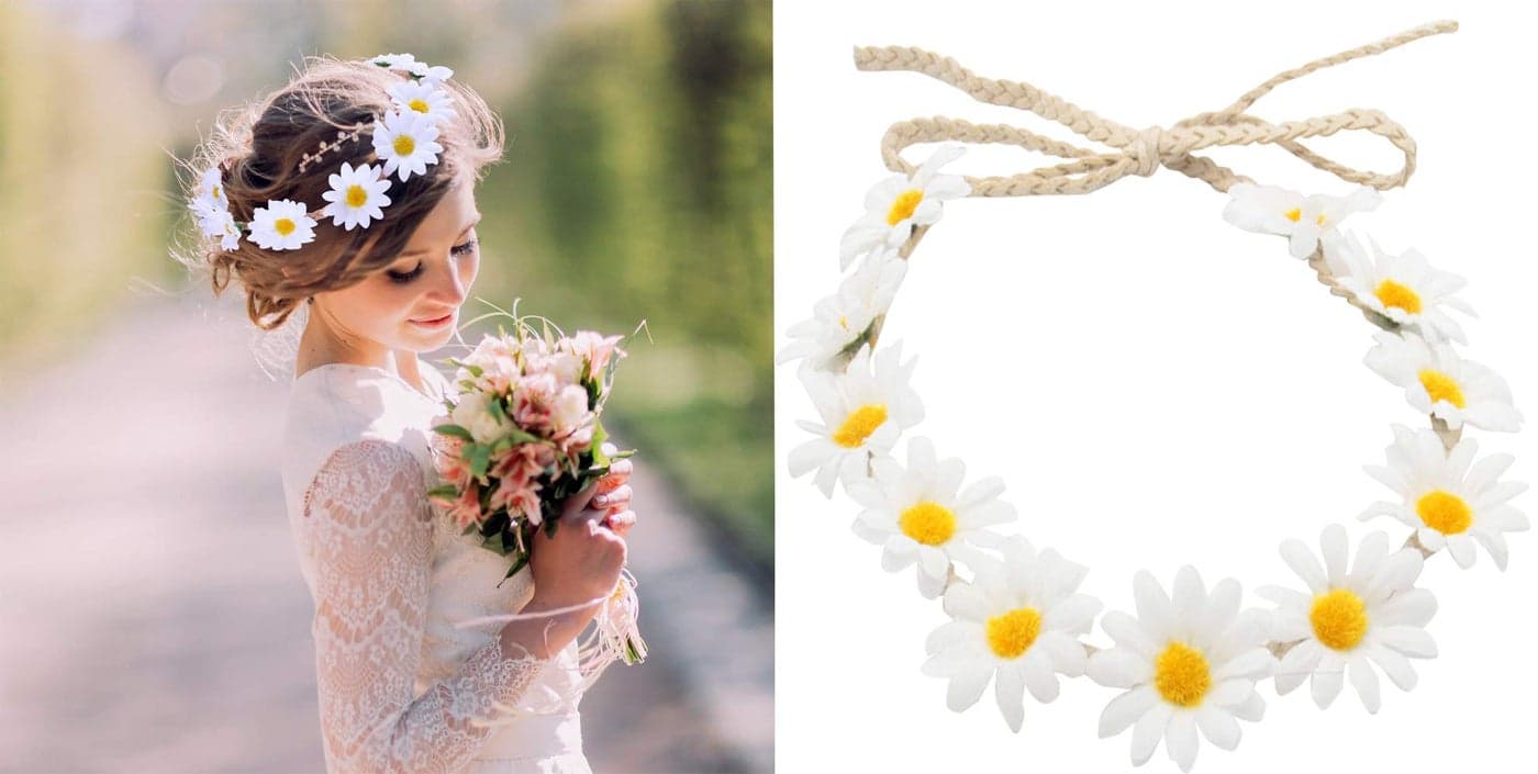 Little Daisy Flower Headband Flower HaloHippie Flower CrownBoho Floral WreathBridal HeadpieceSunflower Wreath for Women and GirlsPerformances PartiesWeddingsFestivals White
