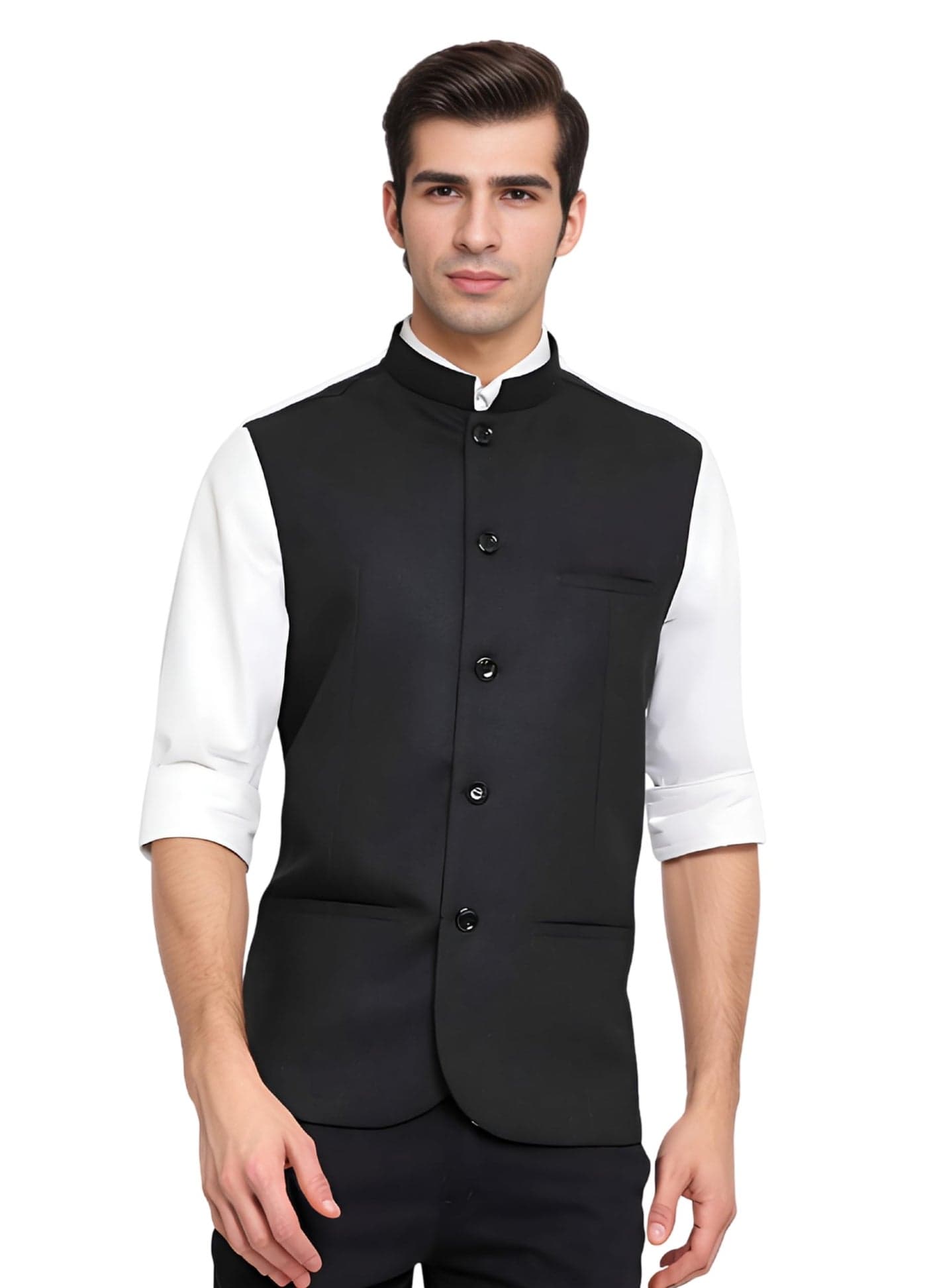 ROCKSY Black Nehru Jacket, Bandi Modi Koti for Men, Cotton Waistcoat for All Occasion: Diwali, Wedding, Ethnic, Office Party, Formal and casual Look, Size 36