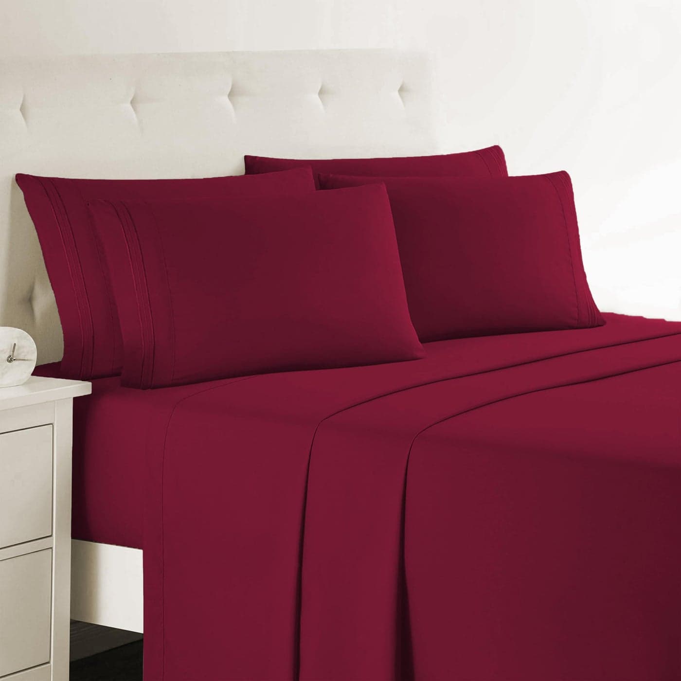 Clara Clark Queen Sheets 6 Piece Set Hotel Luxury Sheets for Queen Size Bed Super Soft Bedding Set Burgundy Red
