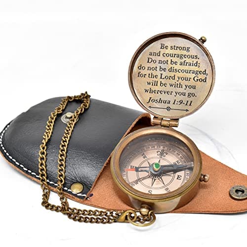 A S Handicrafts Engraved Compass, Confirmation Gift Ideas, Baptism Gifts Keepsake Compass Cross & Be Strong & Courageous, Confirmation Gift Ideas, Heavenly Gift Of Faith. Missionary, Birthday Gift,