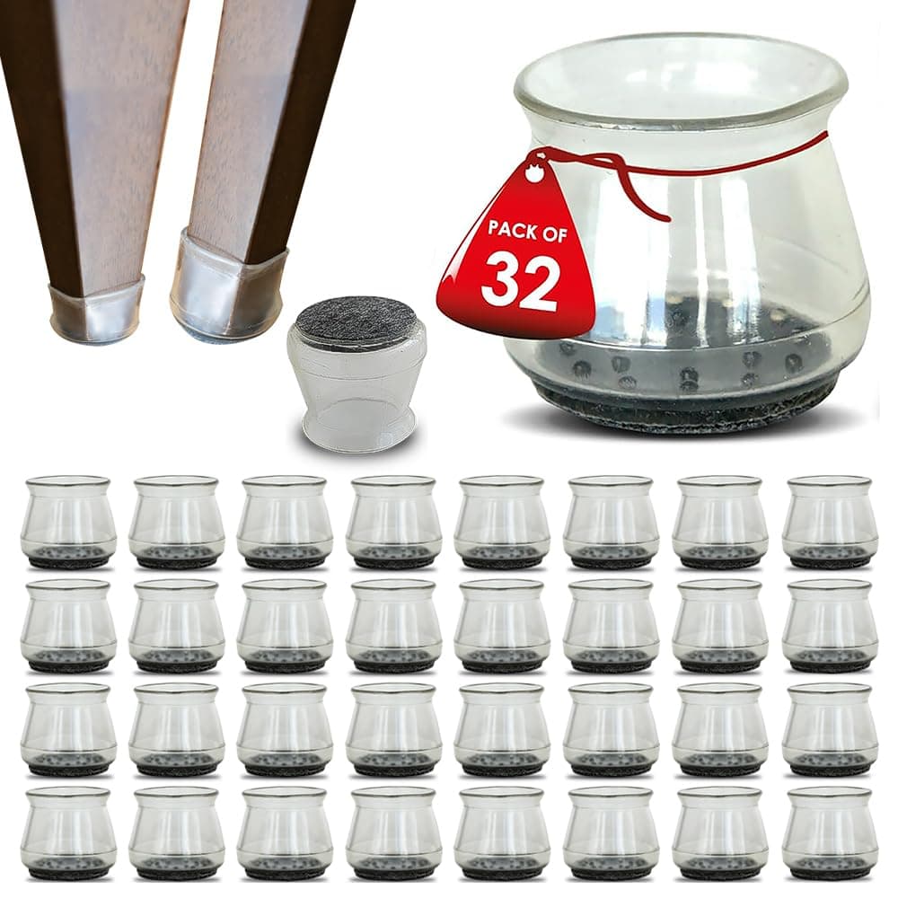 32 Pcs Clear Silicone Chair Leg Floor Protectors Non Slip Chair Felt Pads for Hardwood Floors Furniture Leg Floor Protectors Covers to Avoid Scratches Noise Large Fit 13 x 15 20