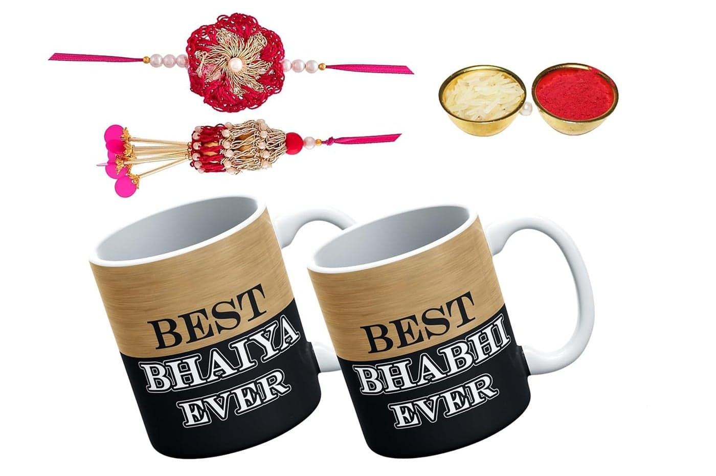 V Kraft BEST BHAIYA BHABHI EVER printed unique coffee mug with designer rakhi for bhaiya bhabhi with roli chawal and Rakhi Special Wishes Card 330 ml k 04