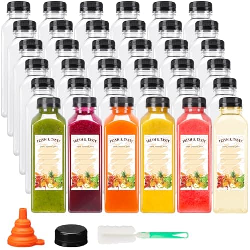 BAKHUK 36pcs 16oz Empty Plastic Juice Bottles with Caps, Reusable Clear Bulk Beverage Containers for Juice, Milk, Smoothie, and Other Beverages