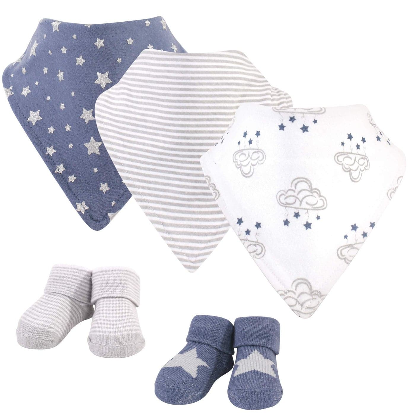 Hudson Baby Unisex Baby Cotton Bib and Sock Set Cloud Mobile Blue One Size