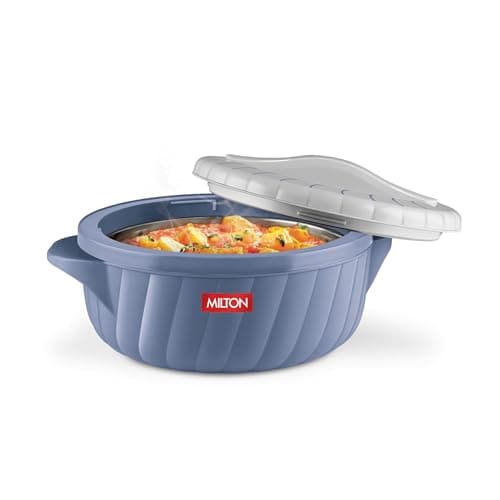 MILTON Flora 500 Insulated Inner Steel Casserole for Roti, 455 ml, Hot Box for Kitchen, Hot Pot with Lid, Chapati Box, Roti Casserole, Serving Boxes, Hotcase, Food Warmer, Stone Blue