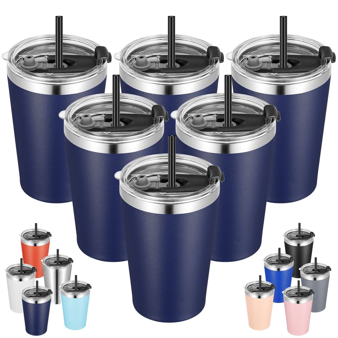 VEGOND 12oz Tumbler Stainless Steel Tumbler bulk Vacuum Insulated Double Wall Travel Tumbler with Lid and Straw Reusable Tumbler Navy blue 6 Pack