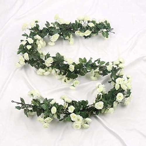 Inrali Artificial Rose Flowers Vine Silk Rose Garland Fake Flowers Silk Roses Garland for Wedding Decorations Garden Wall Valentine Decoration 69 Small Rose Flowers (White)