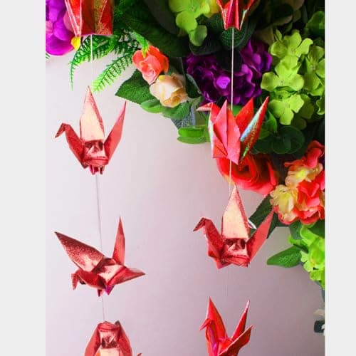 TOTIEJFJ Twinkle Paper Crane Hanging Garlands 3stringsX 52ft Colorful Origami Birds Streamers for Bridal Shower Baby Shower Birthday Party SuppliesRed