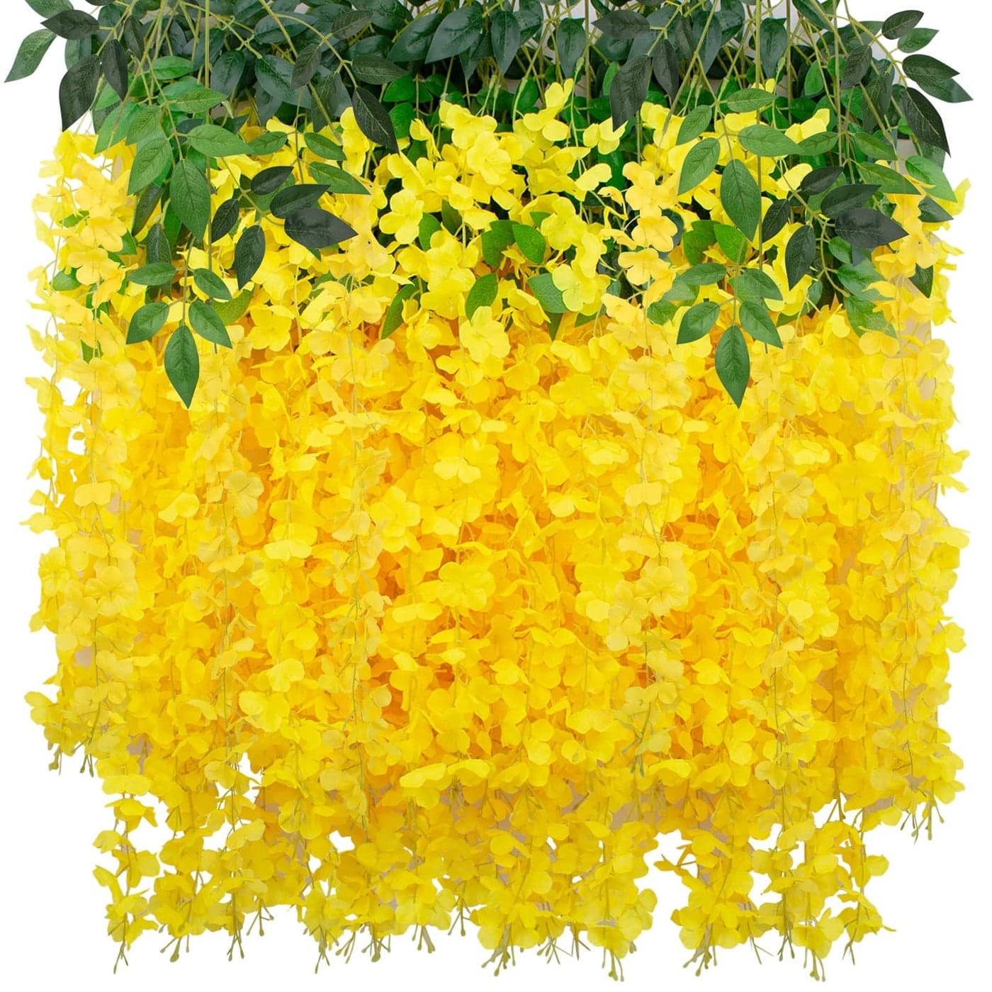LUZOGA Wisteria Hanging Flowers 12 Pack Wisteria Artificial Flowers Fake Silk Flowers String Vine Ratta Hanging Garland for Home Garden Party Wedding Backdrop Arch Decor Yellow