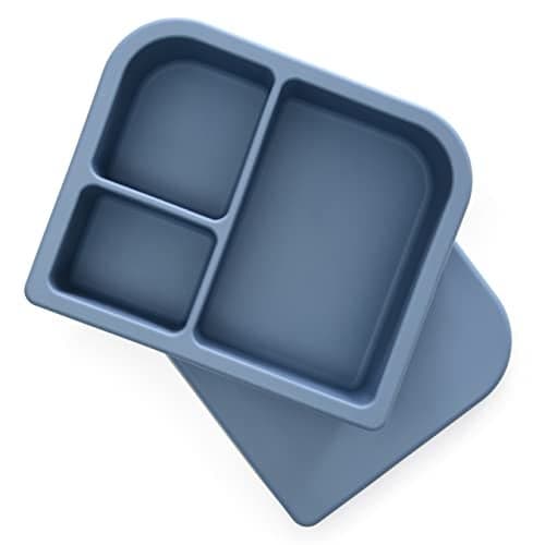 PrimaStella Unbreakable Silicone Lunch Box for Kids and Adults - Divided Leak Proof Bento Box (Slate Blue)