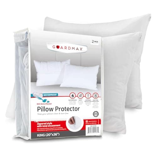 Guardmax Jersey Knitted Pillow Protector with Zipper King Size - 2 Pack - 100% Waterproof, Bed Bug Proof, Dust Mite Proof, & Hypoallergenic Pillow Covers - Premium Zippered Pillow Cases. (20 X 36)