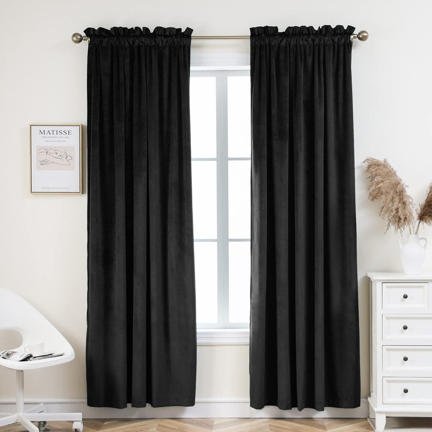 PLEASANT BOULEVARD Velvet Curtains 2 Panels Heavy Blackout Window Drapes with Rod Pocket Thermal Insulated Darkening Curtains for Living Room Bedroom Home Decor 52 W x 95 L Black