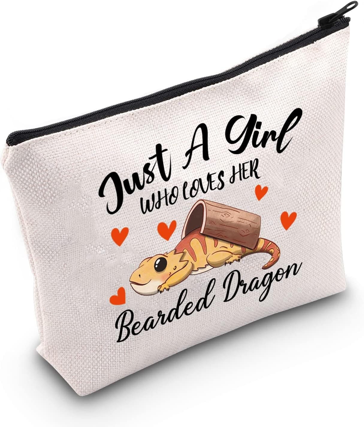 G2TUP Bearded Dragon Lover Gift Who Loves Her Bearded Dragon Makeup Bag Bearded Dragon Mom Cosmetic Bag Lizard Lover Zipper Travel Pouch (Bearded Dragon White Bag)