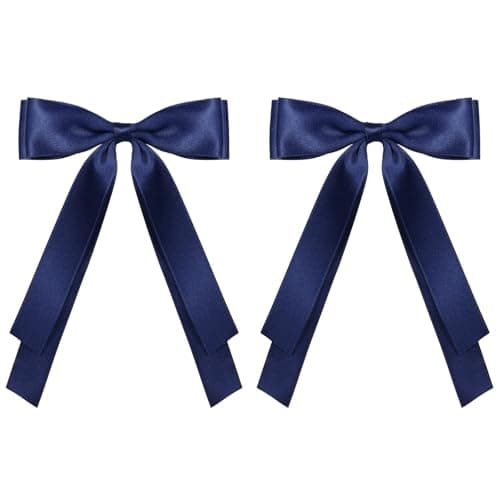 55in Navy Blue Big Hair Bows Clips for Women Solid Satin Ribbon Ponytail Hair Barrettes Alligator Hairpins with Long Tail Dress Decor Accessories for Toddler Teen Girls Kids