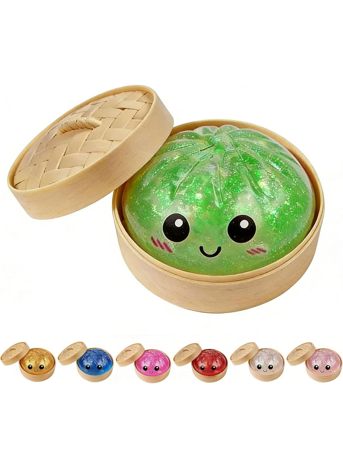 Dumpling Squishies, Glitter Dumpling Mystery Box, Colorful Dumplings Stress Balls Toy, Stocking Stuffers with Food Steamer Stretchy Desk Toys