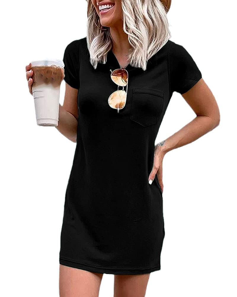 Ladiyo Women T Shirt Dress Summer Fashion Mini Crew Neck Short Sleeve Solid Color Casual Dresses with Pocket