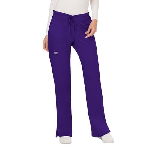 WW Revolution by Cherokee Women's Mid Rise Moderate Flare Drawstring Pant Petite, Grape, Large Petite