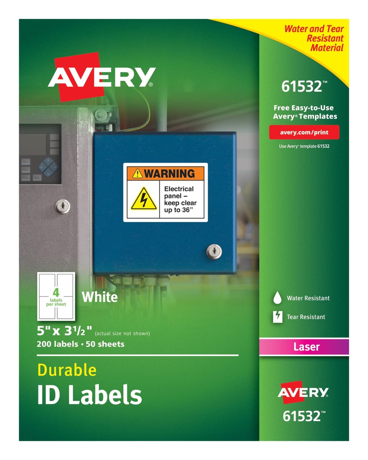 Avery Durable White Cover Up ID Labels for Laser Printers 5 x 35 Pack of 200 61532