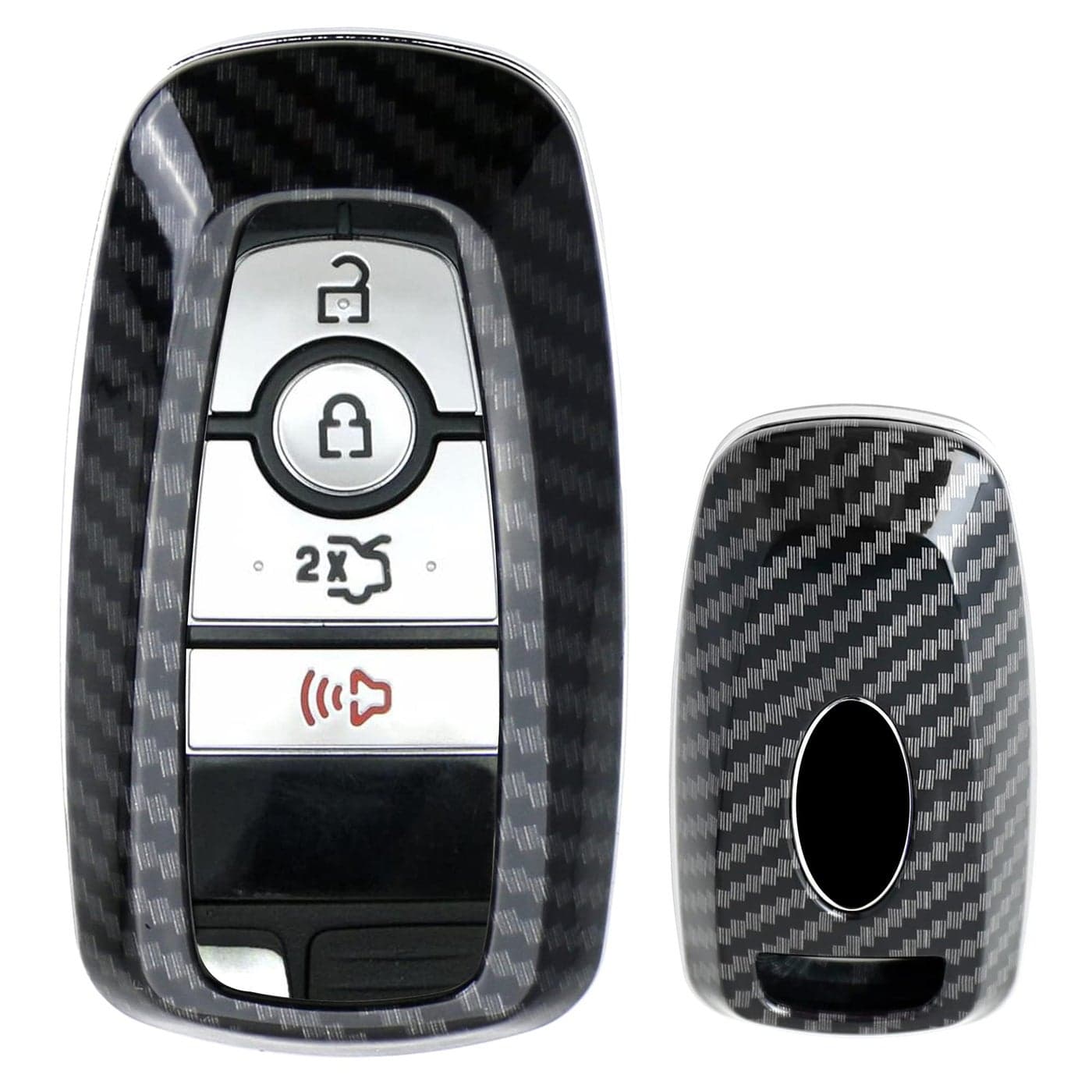 iJDMTOY Exact Fit Black Glossy Carbon Fiber Finish Key Fob Shell Compatible with Ford 2018up Mustang F150 F250 Bronco Explorer Expedition Keyless Smart Key