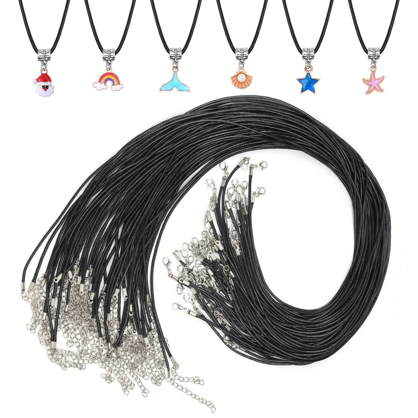 Paxcoo 50Pcs Black Waxed Cotton Cord 24 Inch Necklace String Rope with Clasp Bulk for Charms Pendants Bracelets Jewelry Making Supplies and Beading Supplies