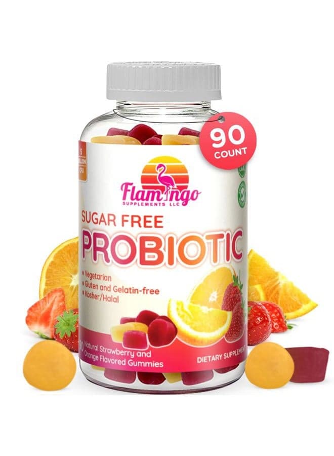 Probiotic Gummies Sugar Free- 5 Billion CFU Reduce Gas, Bloating - Probiotics for Women, Kids and Mens Probiotic- Bacillus Coagulans- Natural, Vegan, Vegetarian, Kosher, Halal –90 Gummy Probiotics