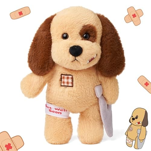 Hopearl Broken Leg Dog Toy Soft Stuffed Animal Puppy Comforting Companion Brown 12 inches