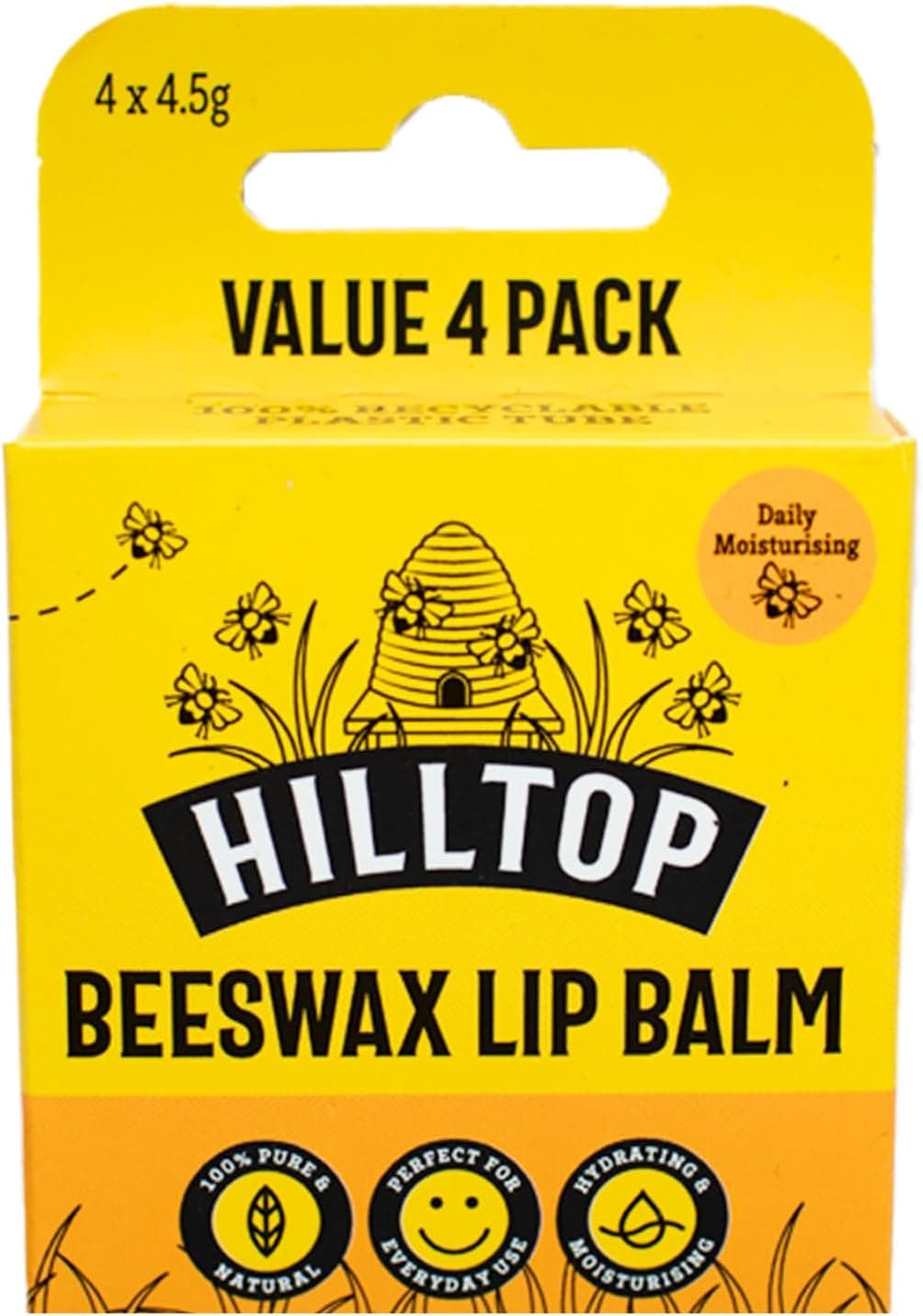 Hilltop Honey Original Beeswax Lip Balm Moisturising 4 pack 4x45g